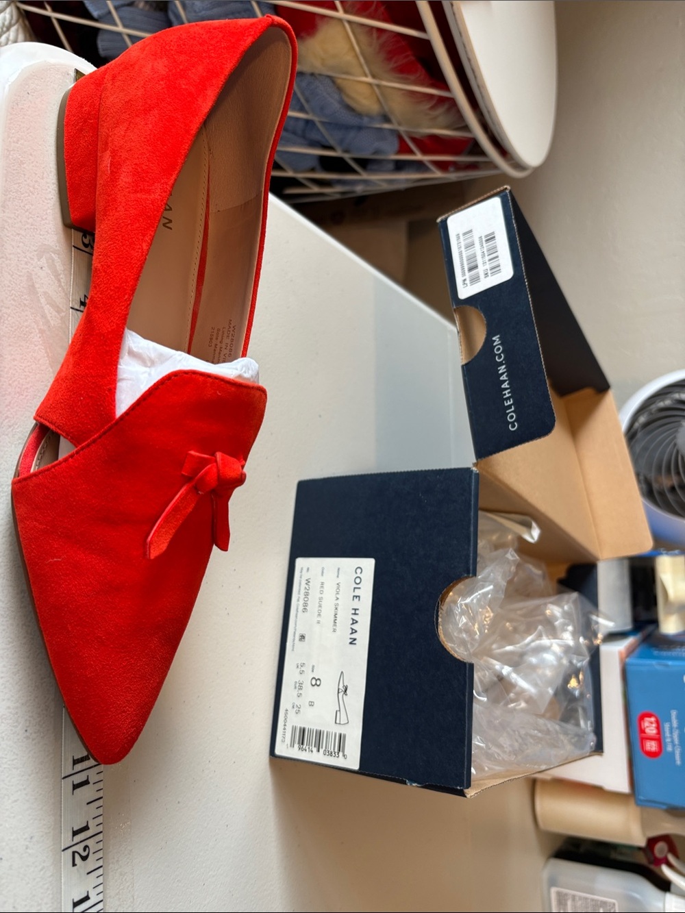 NWT Cole Haan Viola Skimmer Size 8 Red Suede Quiet Luxury Old Money Comfort Soft - Picture 10 of 11